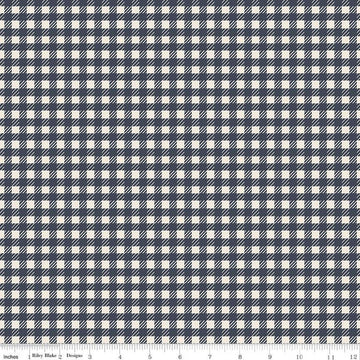 14" End of Bolt - SALE In the Afterglow PRINTED Gingham C13373 Midnight - Riley Blake - 1/4" Cream/Midnight Check Checks- Quilting Cotton