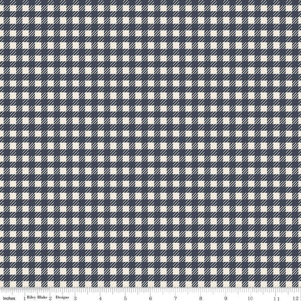 SALE In the Afterglow PRINTED Gingham C13373 Midnight by Riley Blake Designs - 1/4" Cream/Midnight Check Checks- Quilting Cotton Fabric