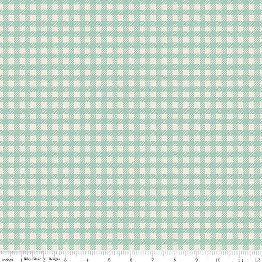 In the Afterglow PRINTED Gingham C13373 Mint - Riley Blake Designs - 1/4" Cream/Green Check Checks- Quilting Cotton Fabric