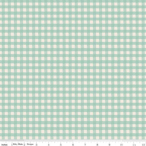 In the Afterglow PRINTED Gingham C13373 Mint by Riley Blake Designs - 1/4" Cream/Green Check Checks- Quilting Cotton Fabric