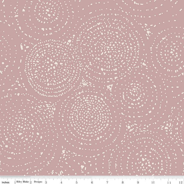 SALE In the Afterglow Spiral C13374 Dusty Rose - Riley Blake Designs - Concentric Circles Dots - Quilting Cotton Fabric