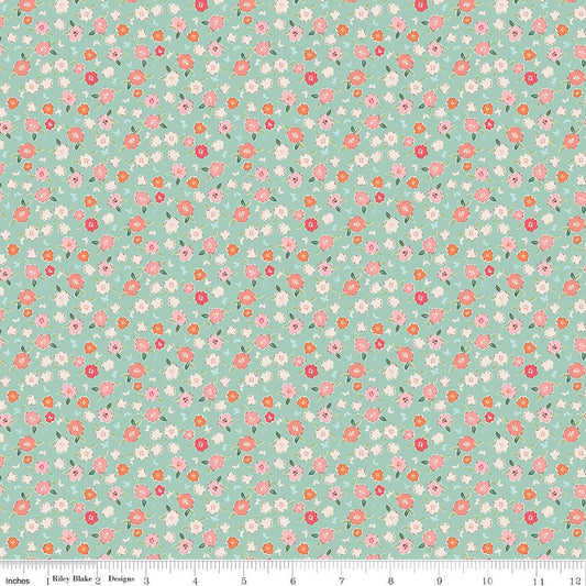 SALE In the Afterglow Flowerbed C13376 Mint - Riley Blake Designs - Floral Flowers Blossoms - Quilting Cotton Fabric