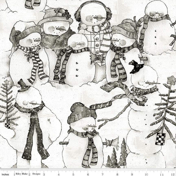 White as Snow Snow Packed CD13553 Gray - Riley Blake Designs - DIGITALLY PRINTED Christmas Snowmen - Quilting Cotton Fabric