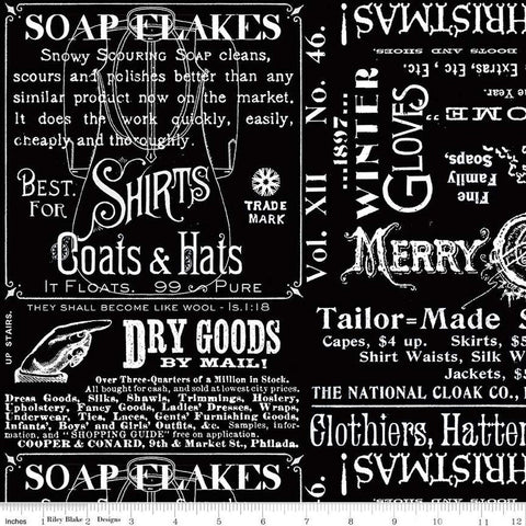 White as Snow Snowy Soap Ads C13554 Black - Riley Blake Designs - Christmas Text - Quilting Cotton Fabric