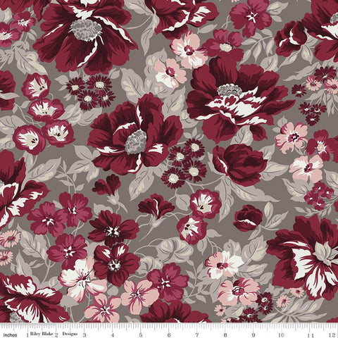 19" End of Bolt - SALE Heartfelt Main C13490 Taupe - Riley Blake Designs - Floral Flowers - Quilting Cotton Fabric