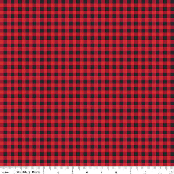 Fat Quarter End of Bolt - The Magic of Christmas Plaid C13646 Red - Riley Blake - 1/4" PRINTED Gingham Check Checks - Quilting Cotton Fabric