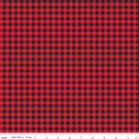 Fat Quarter End of Bolt - The Magic of Christmas Plaid C13646 Red - Riley Blake - 1/4" PRINTED Gingham Check Checks - Quilting Cotton Fabric