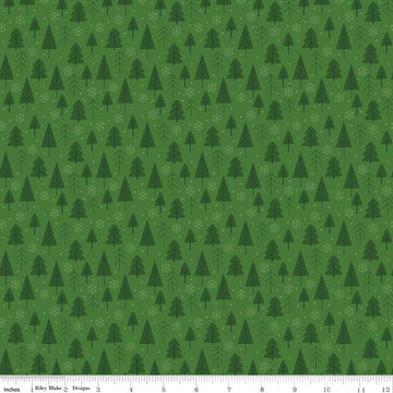 14" End of Bolt - The Magic of Christmas Trees C13642 Green - Riley Blake Designs - Pine Trees Snowflakes Dots - Quilting Cotton Fabric