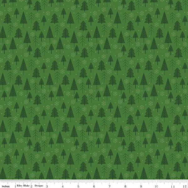 The Magic of Christmas Trees C13642 Green - Riley Blake Designs - Pine Trees Snowflakes Dots - Quilting Cotton Fabric