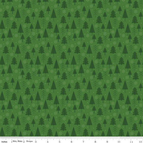 The Magic of Christmas Trees C13642 Green - Riley Blake Designs - Pine Trees Snowflakes Dots - Quilting Cotton Fabric