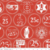 CLEARANCE White as Snow Christmas Labels C13557 Red - Riley Blake Designs - Christmas Vintage Labels - Quilting Cotton Fabric