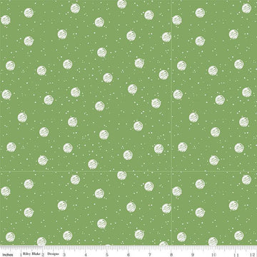 33" End of Bolt - White as Snow Snowball Toss C13559 Green - Riley Blake Designs - Christmas White Dots Circles - Quilting Cotton Fabric