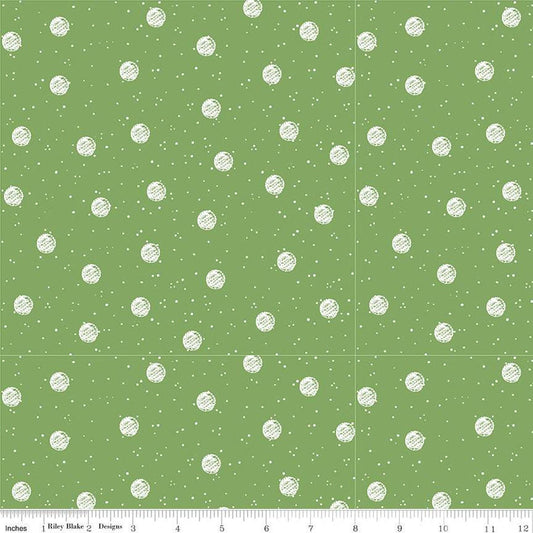 33" End of Bolt - White as Snow Snowball Toss C13559 Green - Riley Blake Designs - Christmas White Dots Circles - Quilting Cotton Fabric