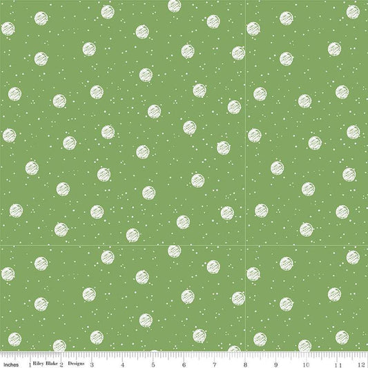 33" End of Bolt - White as Snow Snowball Toss C13559 Green - Riley Blake Designs - Christmas White Dots Circles - Quilting Cotton Fabric