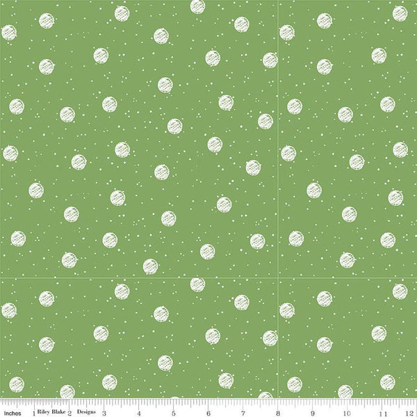 White as Snow Snowball Toss C13559 Green - Riley Blake Designs - Christmas White Dots Circles - Quilting Cotton Fabric