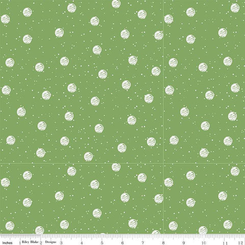 White as Snow Snowball Toss C13559 Green - Riley Blake Designs - Christmas White Dots Circles - Quilting Cotton Fabric