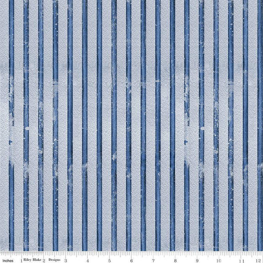 13" End of Bolt - SALE White as Snow Scarf Stripe C13560 Blue- Riley Blake Designs - Christmas Stripes Striped - Quilting Cotton Fabric