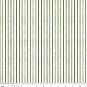 24" End of Bolt - White as Snow Tiny Ticking C13561 Green - Riley Blake - Christmas Green/White Stripes Stripe Striped - Quilting Cotton