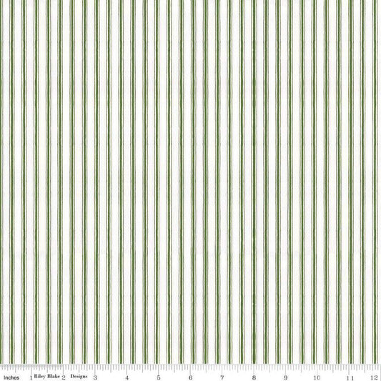 24" End of Bolt - White as Snow Tiny Ticking C13561 Green - Riley Blake - Christmas Green/White Stripes Stripe Striped - Quilting Cotton