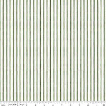 27" End of Bolt - White as Snow Tiny Ticking C13561 Green - Riley Blake - Christmas Green/White Stripes Stripe Striped - Quilting Cotton