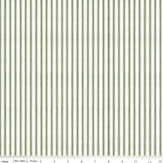27" End of Bolt - White as Snow Tiny Ticking C13561 Green - Riley Blake - Christmas Green/White Stripes Stripe Striped - Quilting Cotton
