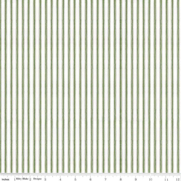 White as Snow Tiny Ticking C13561 Green - Riley Blake Designs - Christmas Green/White Stripes Stripe Striped - Quilting Cotton Fabric