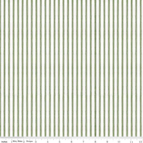 SALE White as Snow Tiny Ticking C13561 Green - Riley Blake Designs - Christmas Green/White Stripes Stripe Striped - Quilting Cotton Fabric