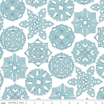 SALE White as Snow Snowflakes C13564 Blue - Riley Blake Designs - Christmas Cutout Snowflakes on White - Quilting Cotton Fabric