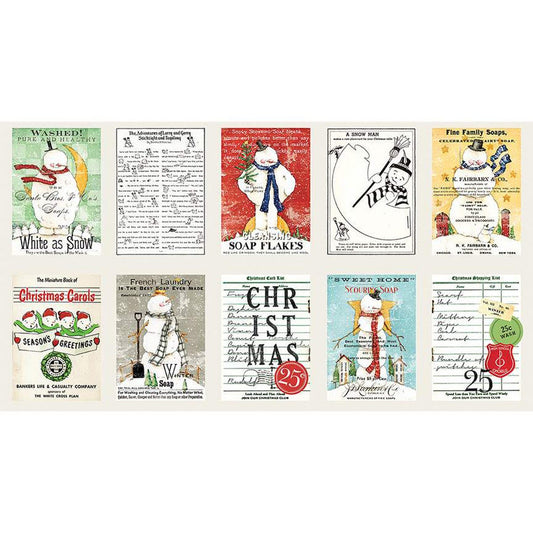 White as Snow Hand Washed Patch Panel PD13552 - Riley Blake - DIGITALLY Printed Christmas Snowmen Soap - Quilting Cotton Fabric