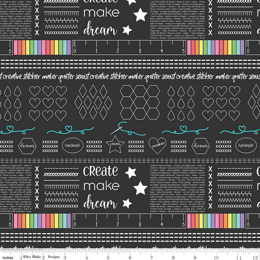 CLEARANCE Make Main C13420 Black by Riley Blake  - Words Text Icons - Quilting Cotton