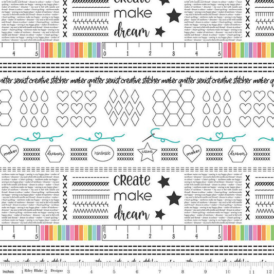 CLEARANCE Make Main C13420 White - Riley Blake Designs - Words Text Icons - Quilting Cotton Fabric