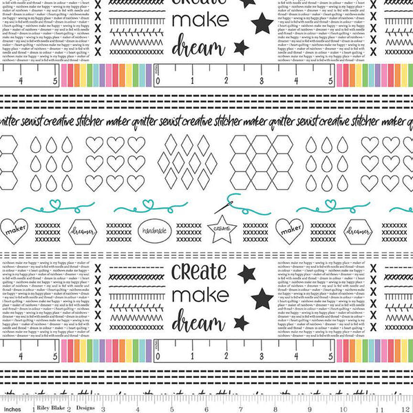 CLEARANCE Make Main C13420 White by Riley Blake Designs - Words Text Icons - Quilting Cotton Fabric