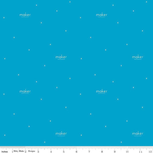 CLEARANCE Make Maker C13424 Blue - Riley Blake Designs - Text Xs - Quilting Cotton Fabric