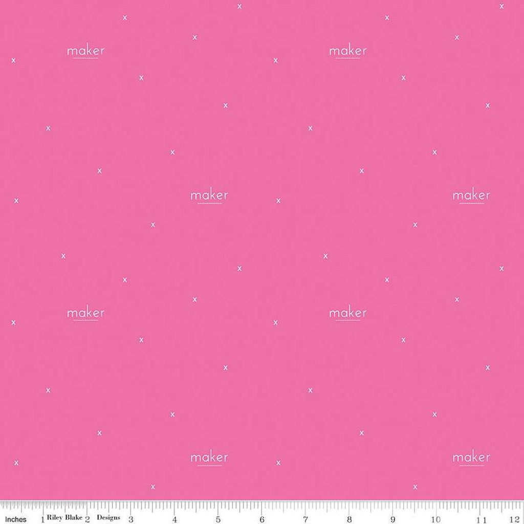 CLEARANCE Make Maker C13424 Hot Pink by Riley Blake Designs - Text Xs - Quilting Cotton Fabric