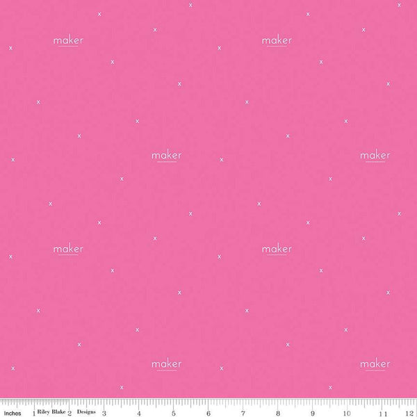 CLEARANCE Make Maker C13424 Hot Pink by Riley Blake Designs - Text Xs - Quilting Cotton Fabric