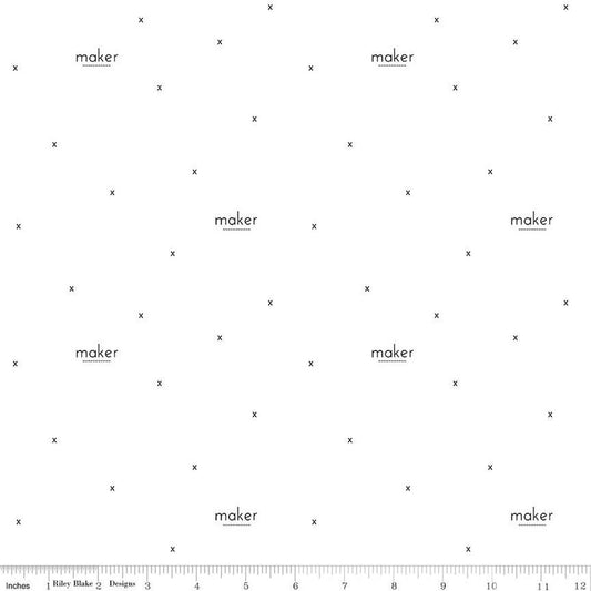 CLEARANCE Make Maker C13424 White - Riley Blake  - Text Xs - Quilting Cotton