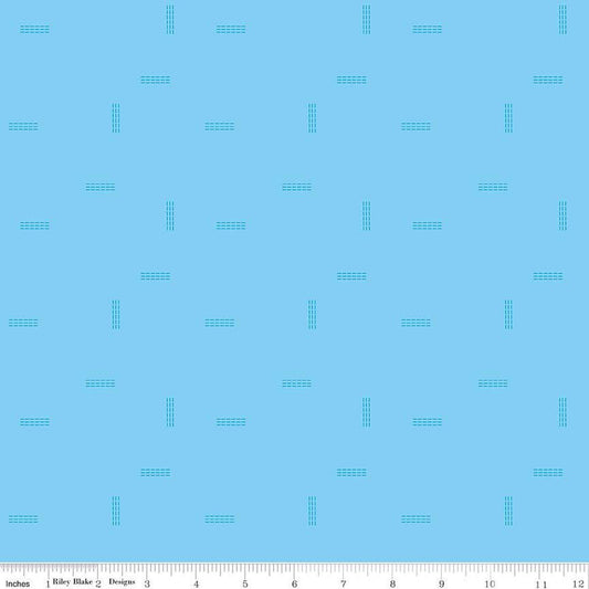 CLEARANCE Make Stitched Up C13425 Aqua - Riley Blake Designs - Dashed Lines Tone-on-Tone - Quilting Cotton Fabric