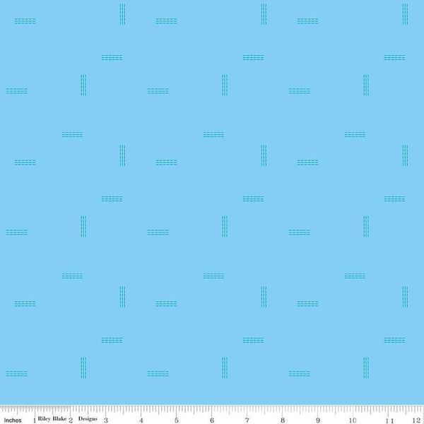 CLEARANCE Make Stitched Up C13425 Aqua by Riley Blake Designs - Dashed Lines Tone-on-Tone - Quilting Cotton Fabric