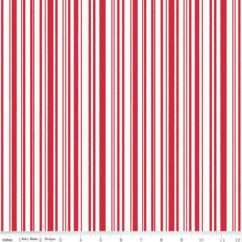 Christmas with Scaredy Cat Candy Stripe C13531 Red - Riley Blake Designs - Stripes Striped Red Cream - Quilting Cotton Fabric