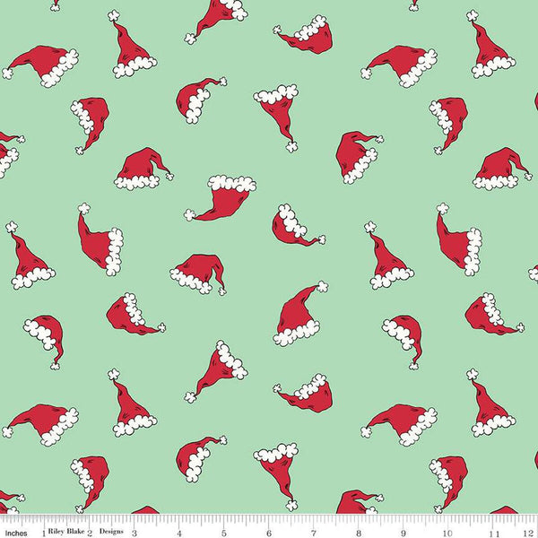 SALE Christmas with Scaredy Cat Hats C13533 Mint - Riley Blake Designs - Santa Hats - Quilting Cotton Fabric