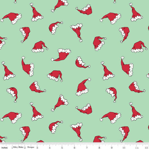 Christmas with Scaredy Cat Hats C13533 Mint - Riley Blake Designs - Santa Hats - Quilting Cotton Fabric