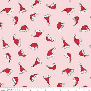 Fat Quarter End of Bolt - Christmas with Scaredy Cat Hats C13533 Pink - Riley Blake Designs - Santa Hats - Quilting Cotton Fabric