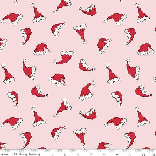 Fat Quarter End of Bolt - Christmas with Scaredy Cat Hats C13533 Pink - Riley Blake Designs - Santa Hats - Quilting Cotton Fabric