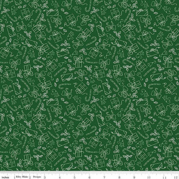Fat Quarter End of Bolt - Christmas with Scaredy Cat Presents C13536 Forest Riley Blake Line  Gifts Bows Candy Canes Quilting Cotton Fabric