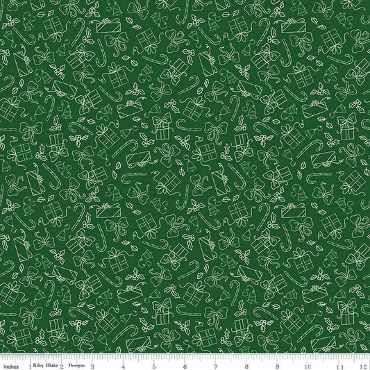 Fat Quarter End of Bolt - Christmas with Scaredy Cat Presents C13536 Forest Riley Blake Line  Gifts Bows Candy Canes Quilting Cotton Fabric