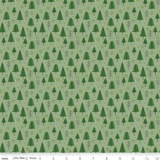The Magic of Christmas Trees C13642 Leaf - Riley Blake Designs - Pine Trees Snowflakes Dots - Quilting Cotton Fabric
