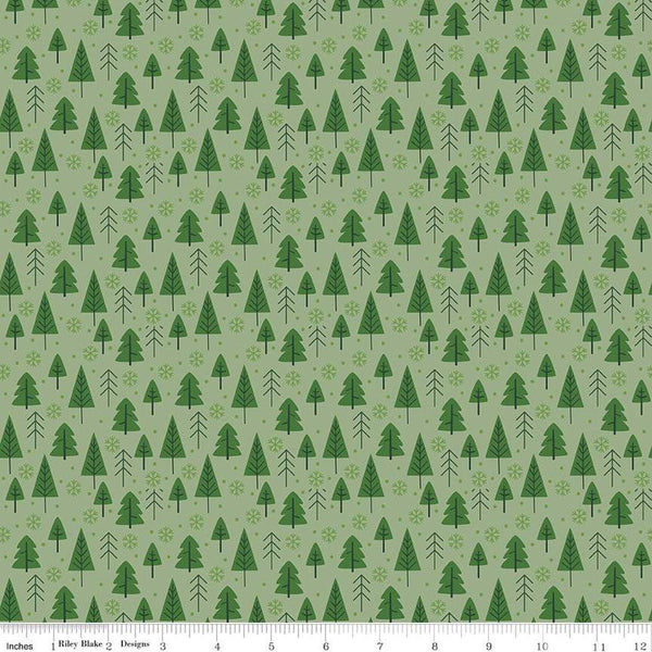 The Magic of Christmas Trees C13642 Leaf - Riley Blake Designs - Pine Trees Snowflakes Dots - Quilting Cotton Fabric