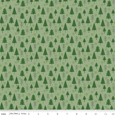 The Magic of Christmas Trees C13642 Leaf - Riley Blake Designs - Pine Trees Snowflakes Dots - Quilting Cotton Fabric