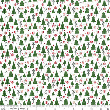 27" End of Bolt - The Magic of Christmas Trees C13642 White - Riley Blake Designs - Pine Trees Snowflakes - Quilting Cotton Fabric