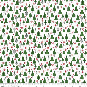 27" End of Bolt - SALE The Magic of Christmas Trees C13642 White - Riley Blake Designs - Pine Trees Snowflakes - Quilting Cotton Fabric